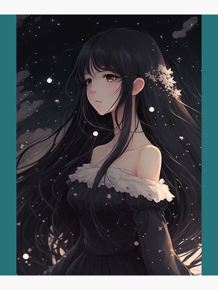 Anime Pretty Girl Dark Hair Anime Girl | Greeting Card