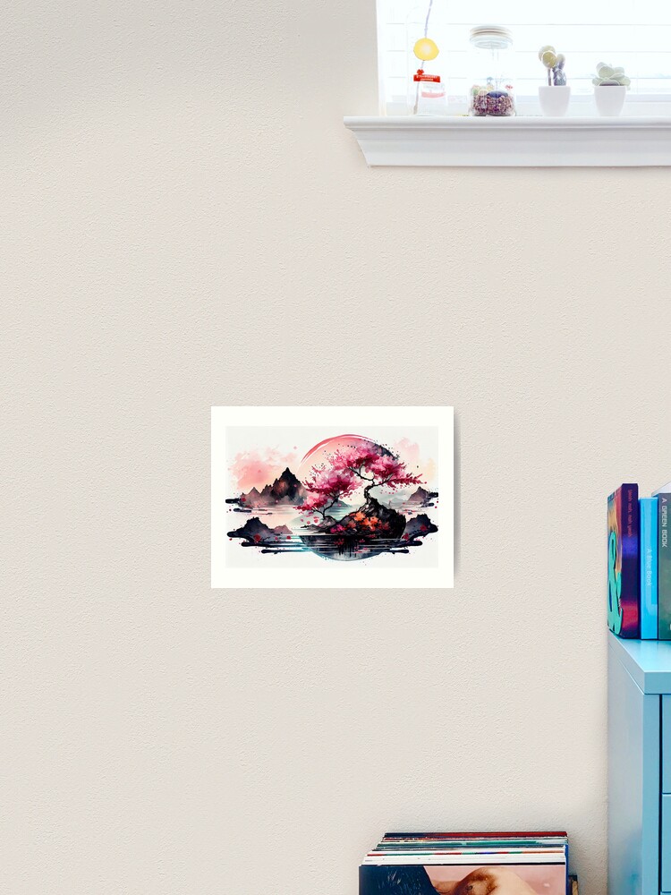 Cherry Blossom on Small Rock Art Print
