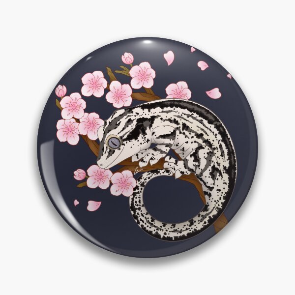 Item preview, Black And White Stripe Gargoyle Gecko With Sakura Flowers designed and sold by anacecilia.