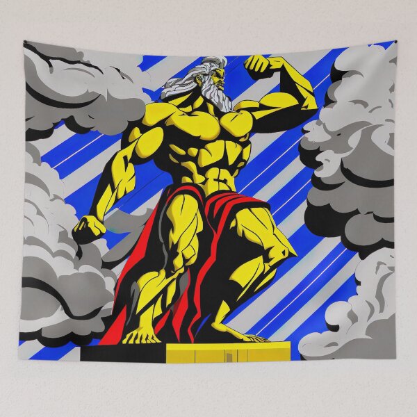 Artikelvorschau, Bunte Landschaftsgestaltung der Zeus-Statue entworfen und verkauft von midjourneyarts.