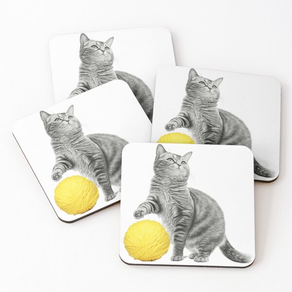 Item preview, Cat Playing with Ball of Yellow Yarn designed and sold by koolandthecat.