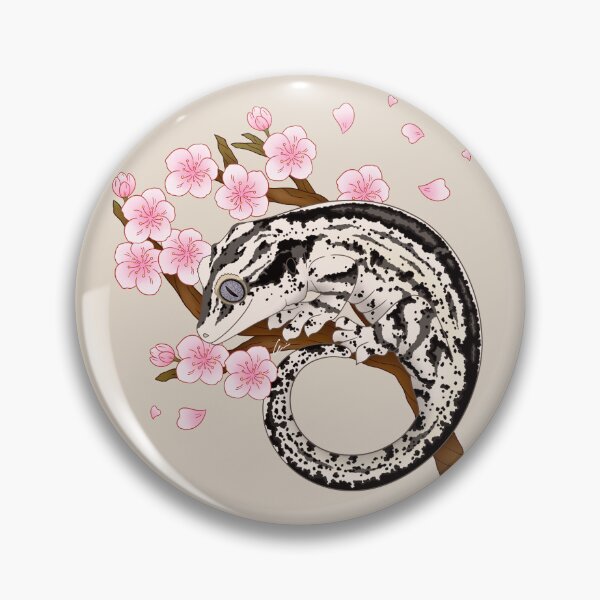 Item preview, Black And White Stripe Gargoyle Gecko With Sakura Flowers II designed and sold by anacecilia.