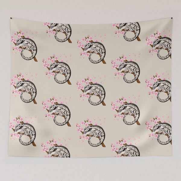 Item preview, Black And White Stripe Gargoyle Gecko With Sakura Flowers II designed and sold by anacecilia.