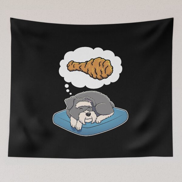 Item preview, Miniature Schnauzer dreaming about Fried Chicken designed and sold by DoggieDelights.