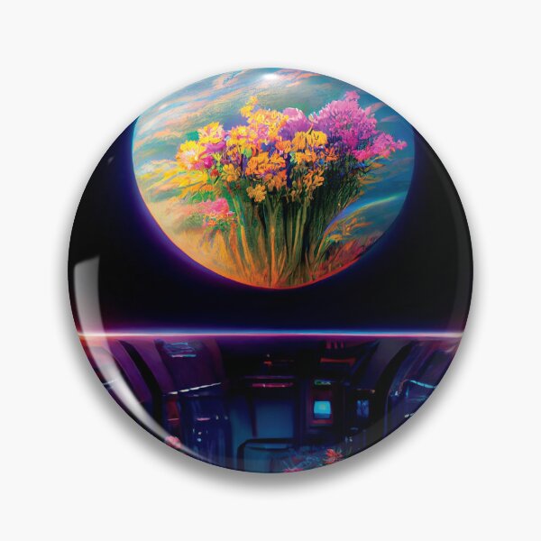 Artikelvorschau, a painting of a space station with flowers in the foreground entworfen und verkauft von DesignAtYO.