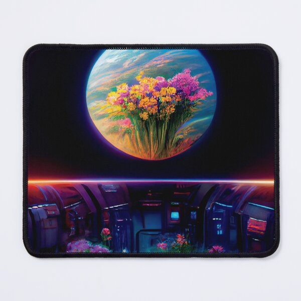 Item preview, a painting of a space station with flowers in the foreground designed and sold by DesignAtYO.