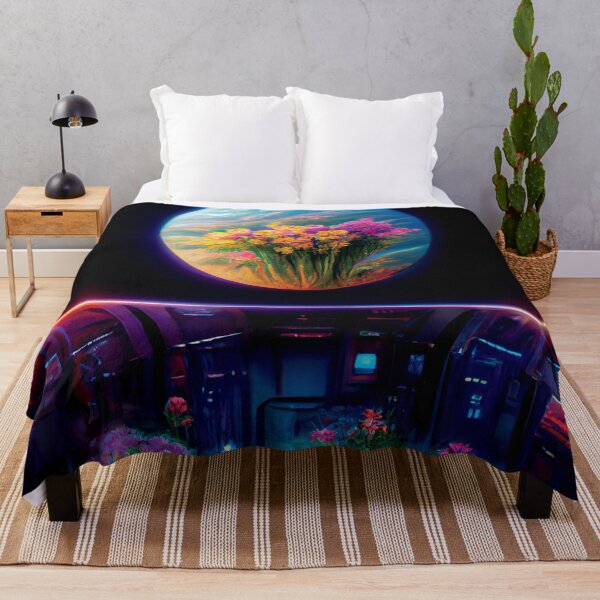 Item preview, a painting of a space station with flowers in the foreground designed and sold by DesignAtYO.