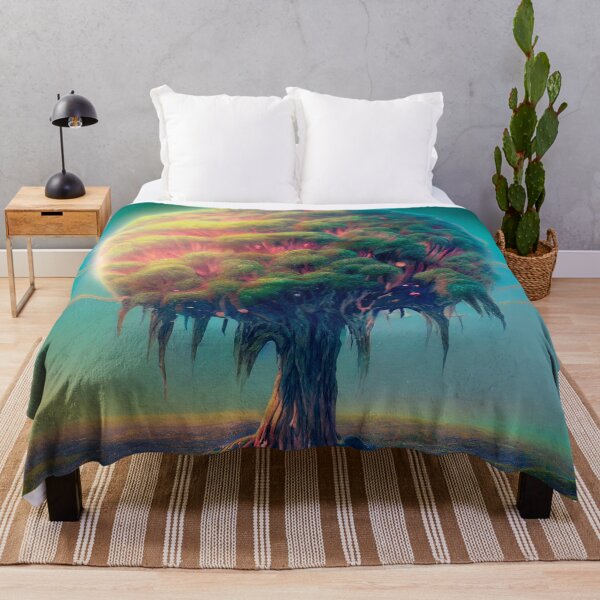 Artikelvorschau, a painting of a tree with planets in the background entworfen und verkauft von DesignAtYO.