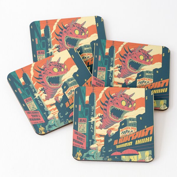 Item preview, Hungry Dragon Flies over City Fantastic Japanese Anime Retro 50s designed and sold by AIWanderer.