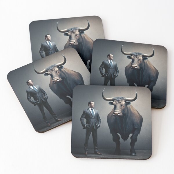 Item preview, Stock market investor or business man and a huge bull designed and sold by Jarmo Piironen.