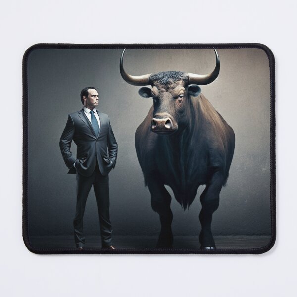 Item preview, Stock market investor or business man and a huge bull designed and sold by Jarmo Piironen.