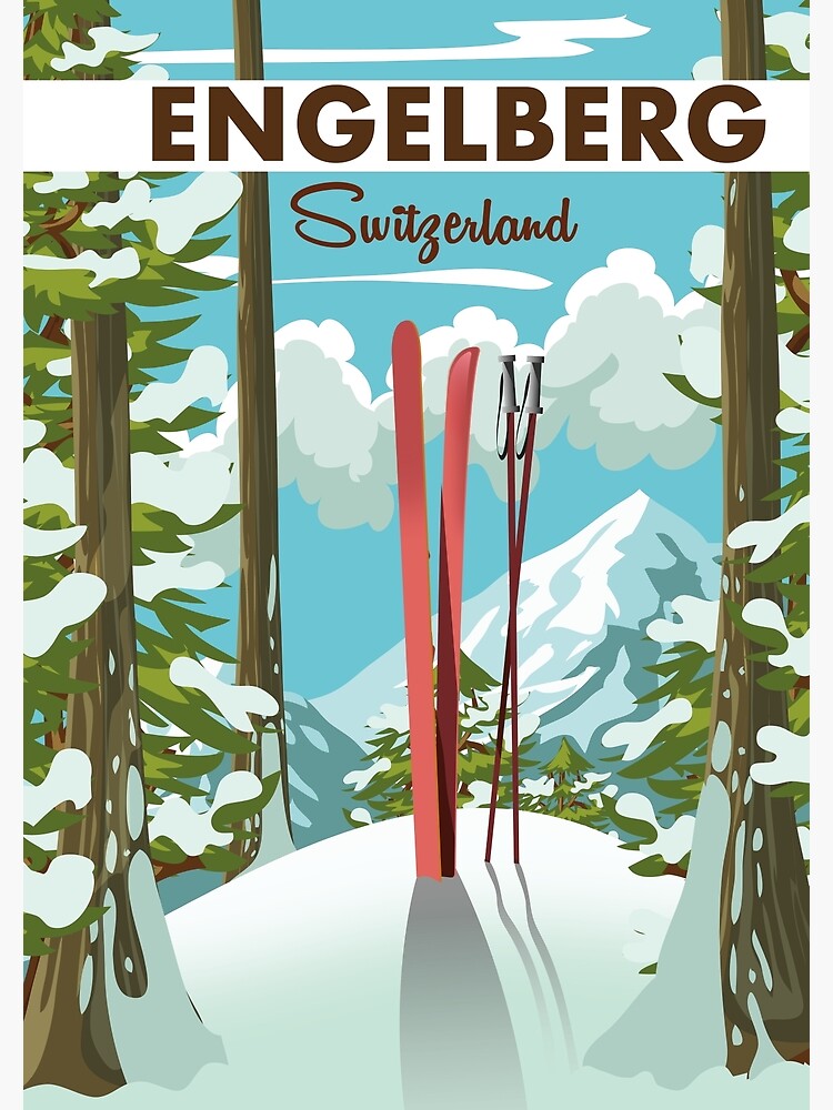 Disover Engelberg Switzerland ski poster Premium Matte Vertical Poster
