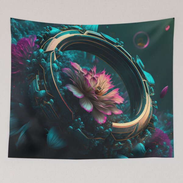 Aperçu de l'œuvre Les anneaux floraux de Saturne : Explorer l'intersection des fleurs et de l'univers créée et vendue par DaniFantasy.