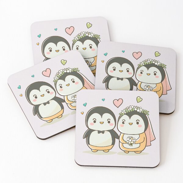 Item preview, kawaii cute penguin couple's wedding designed and sold by EmeraldeaArt.