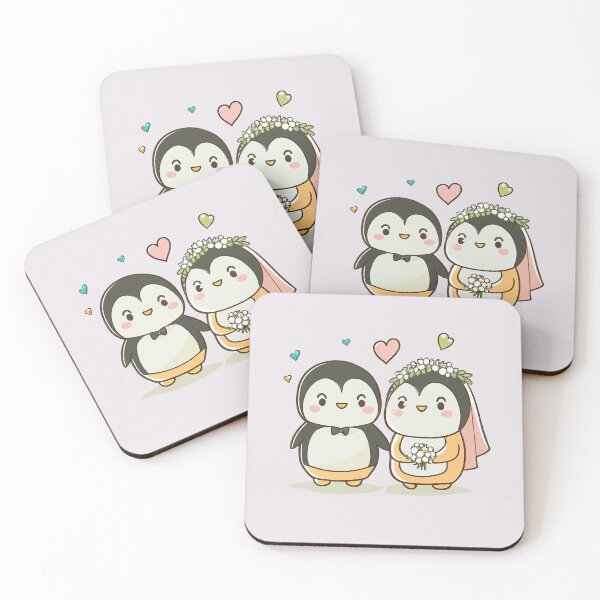 Item preview, kawaii cute penguin couple's wedding (cutout) designed and sold by EmeraldeaArt.