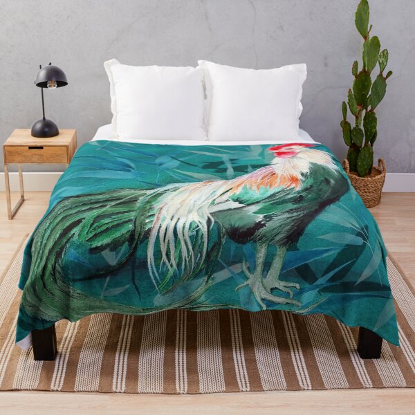 Item preview, Watercolor rooster on the emerald background with leaves designed and sold by MaryWatercolor.