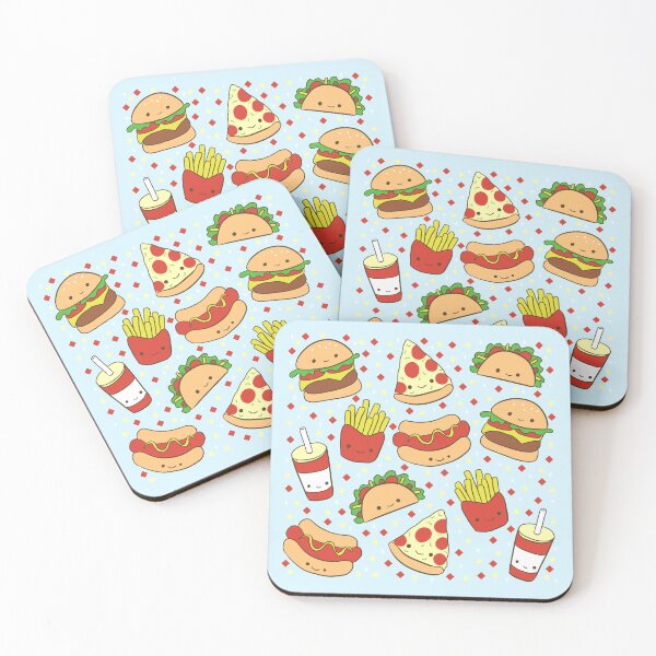 Item preview, Kawaii junk food pattern - pizza Hamburger fries tacos and hotdogs  designed and sold by Yarafantasyart.