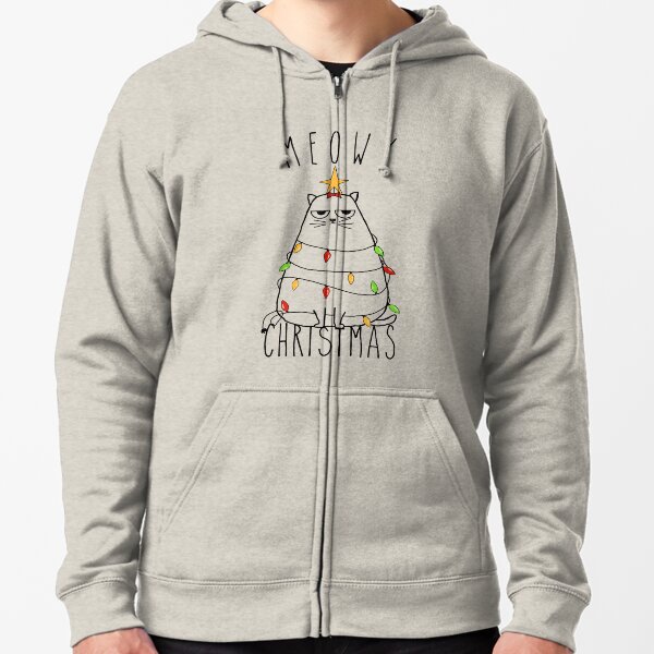 Funny Cat Meowy Christmas Zipped Hoodie