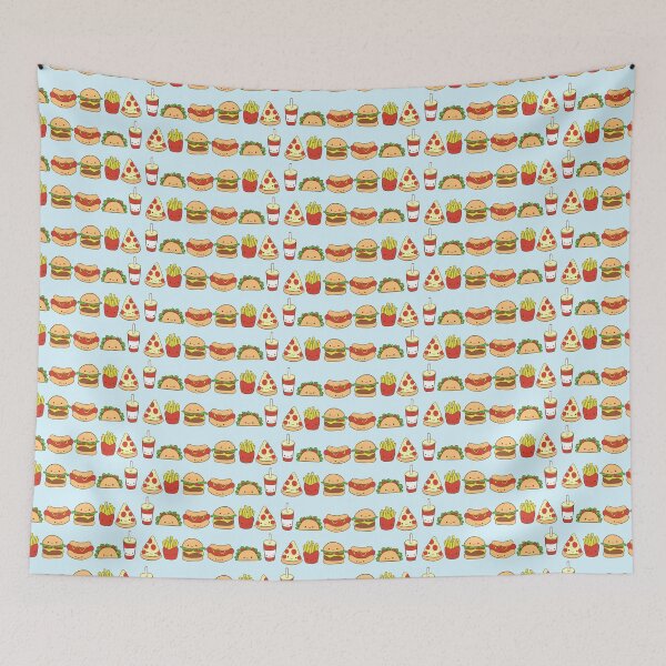 Item preview, Kawaii junk food pattern - pizza Hamburger fries tacos and hotdogs pack  designed and sold by Yarafantasyart.