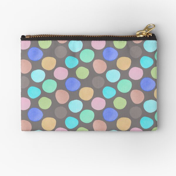Watercolor Polka Dots on Taupe Zipper Pouch
