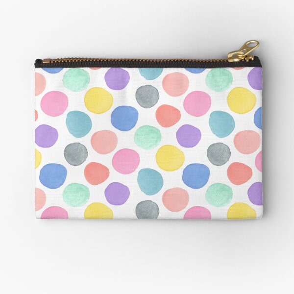 Watercolor Polka Dots on White Zipper Pouch