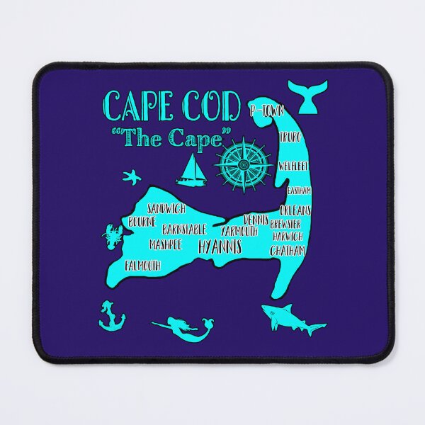 Item preview, Cape Cod Map Teal Blue Shark Souvenir Lighthouse designed and sold by funnytshirtemp.