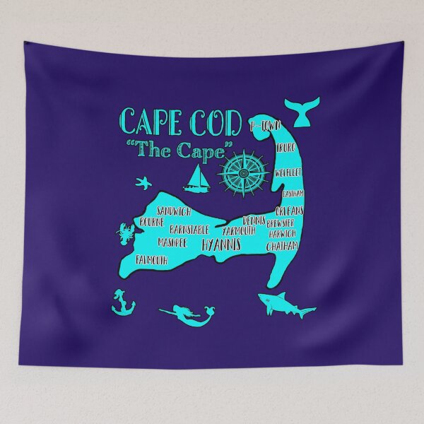 Item preview, Cape Cod Map Teal Blue Shark Souvenir Lighthouse designed and sold by funnytshirtemp.