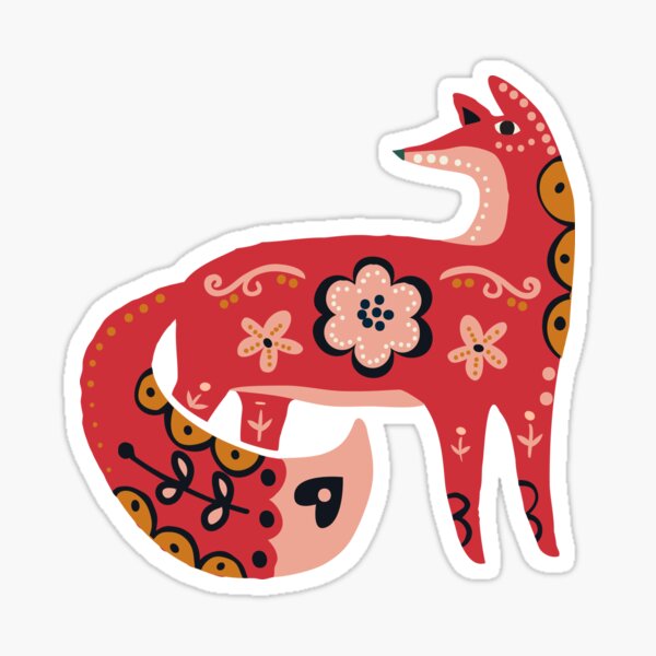 Item preview, Scandi folk fox with floral pattern designed and sold by sallymountain.