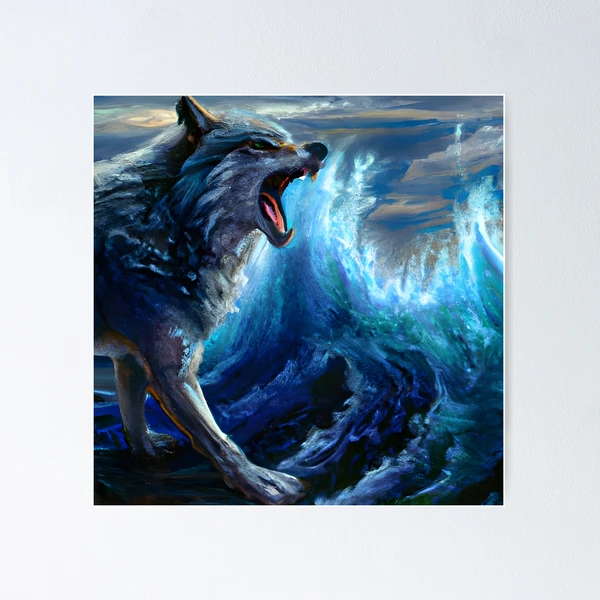 Water Wolf and Tidal Wave, Ai Generated Art 