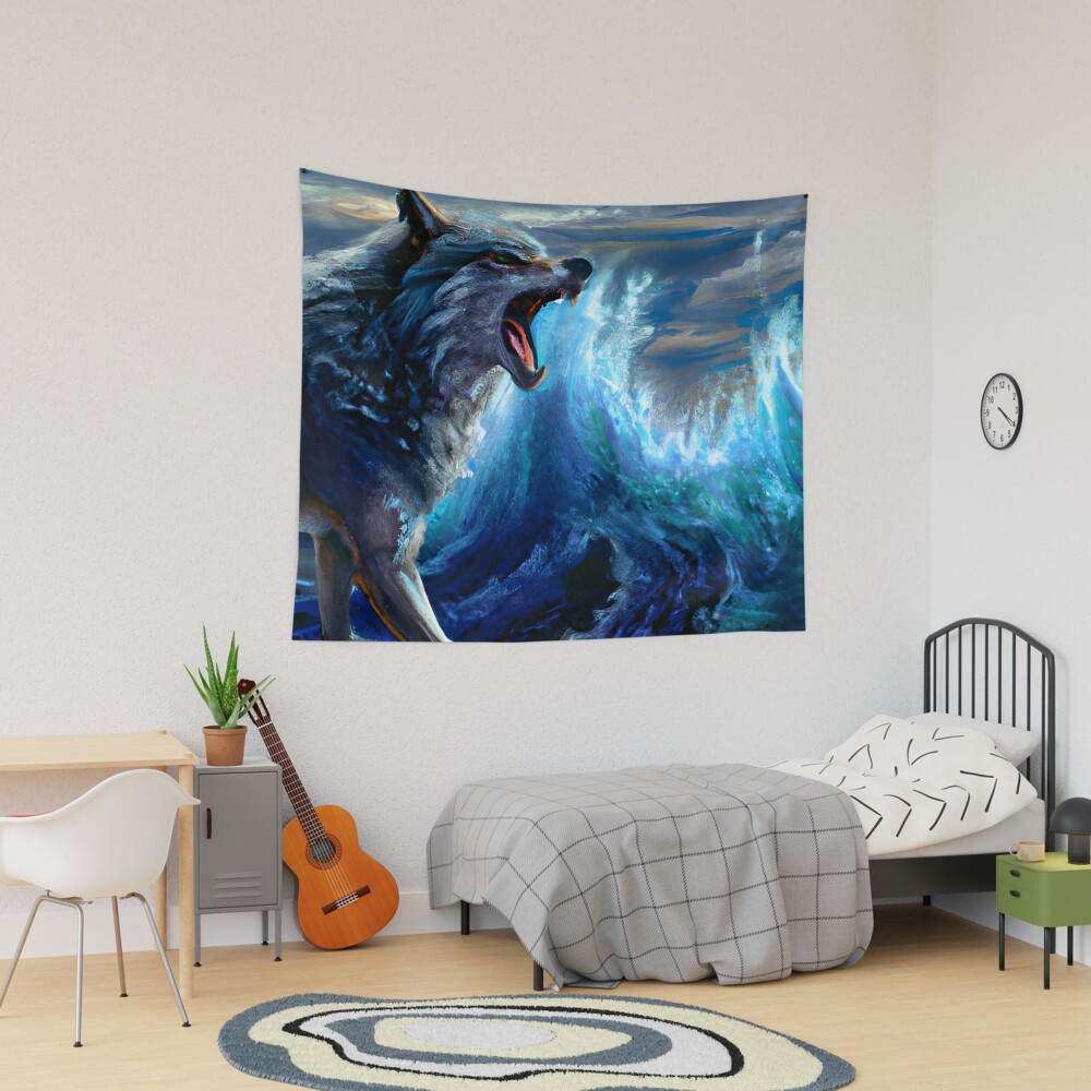 Water Wolf and Tidal Wave, Ai Generated Art 