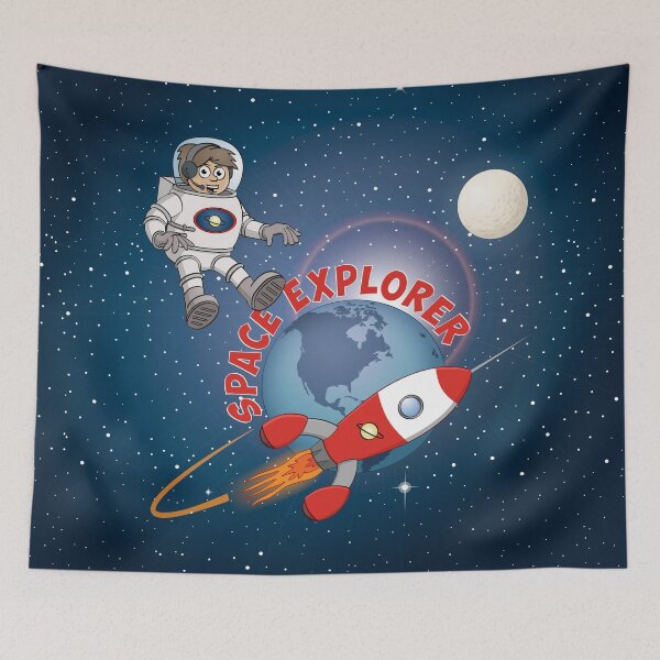 Item preview, Illustration of a happy space explorer astronaut boy against a starry sky designed and sold by Stef Ringoot, cartoons and illustrations.