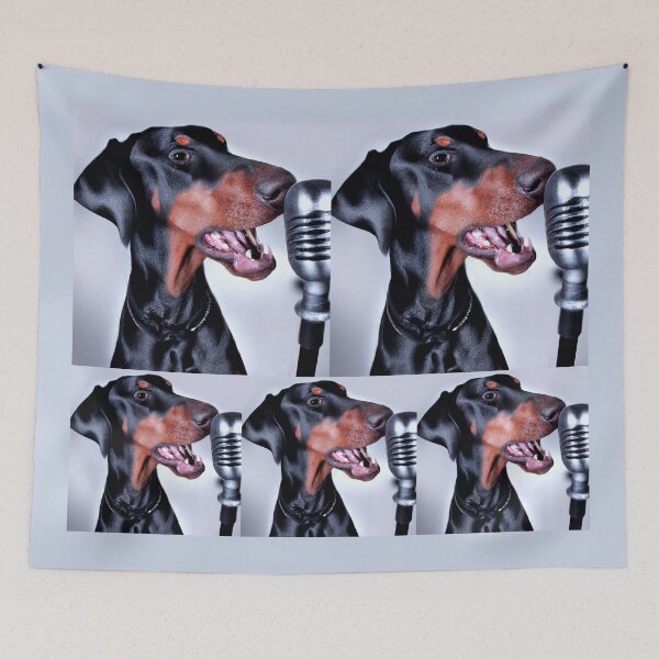 Item preview, Rock Star Doberman Pinscher Singing In A Microphone, Dog 19 designed and sold by LesTheArt.