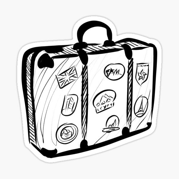 Oldschool Suitcase for a Trip / Black and White Traveler / Ink Drawing Sticker