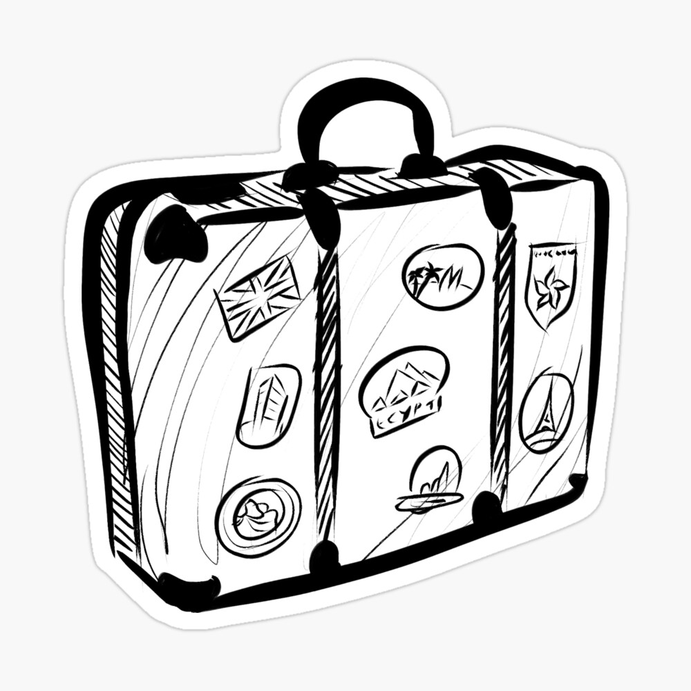 Sticker for Sale mit Oldschool-Koffer für eine Reise /  Schwarz-Weiß-Reisender / Tuschezeichnung von impressionofmel