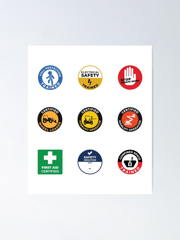 "Hard hat Safety badges, safety first" Poster for Sale by Mqyou Redbubble