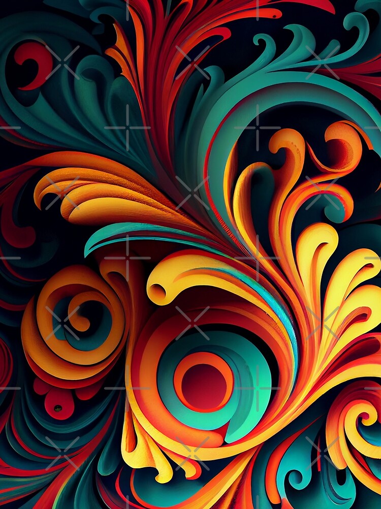 Thumbnail 3 von 3, Tuch, Swirling Intense Bright Eclectic Pattern Digital Painting designt und verkauft von CodeAndColors.