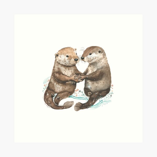 Significant Otters - Otters Holding Hands Art Print by