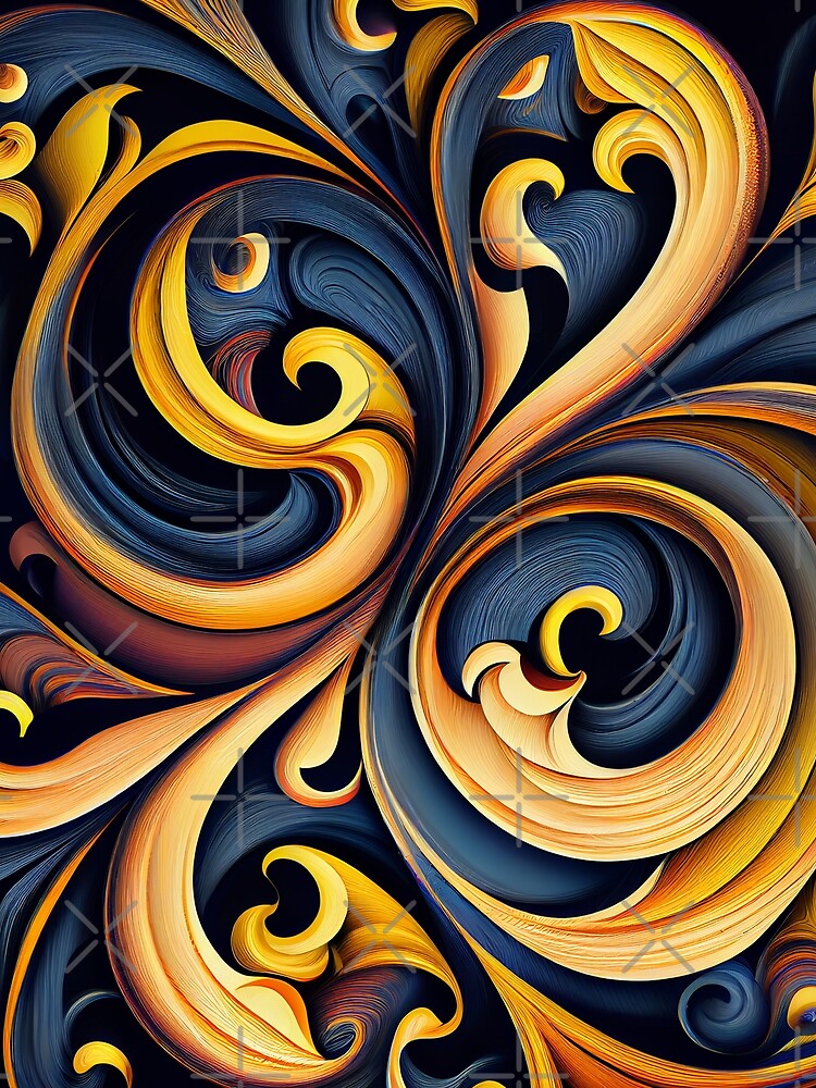 Thumbnail 3 von 3, Tuch, Drawn Swirling Dynamic Vivid European Pattern Digital Painting designt und verkauft von CodeAndColors.