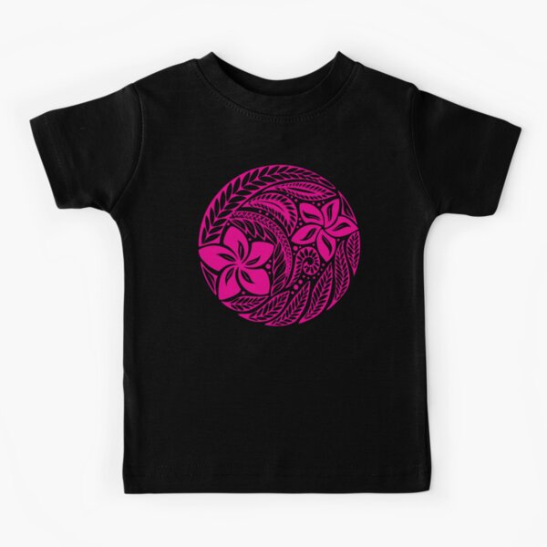 Pink Over Black Polynesian New Zealand Floral Tattoo Kids T-Shirt