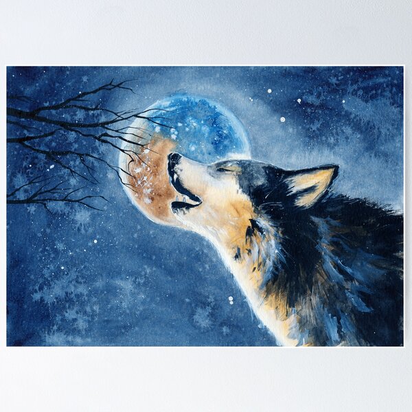 Item preview,  Watercolor picture of a wolf with a moon designed and sold by MaryWatercolor.