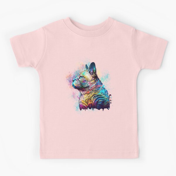 Colorful cute watercolor cat, tattoo, rainbow color, colored, psychedelic  Kids T-Shirt