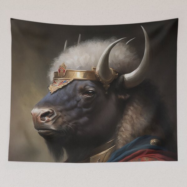 Item preview, BUFFALO Portrait, Imperial Pet Portrait, Renaissance Animal Painting,  Pet Lover Gif, AI art, Print Art designed and sold by XIX361ART.