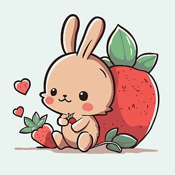 絵画 strawberry & cutie rabbit Cute Bunny And Strawberry