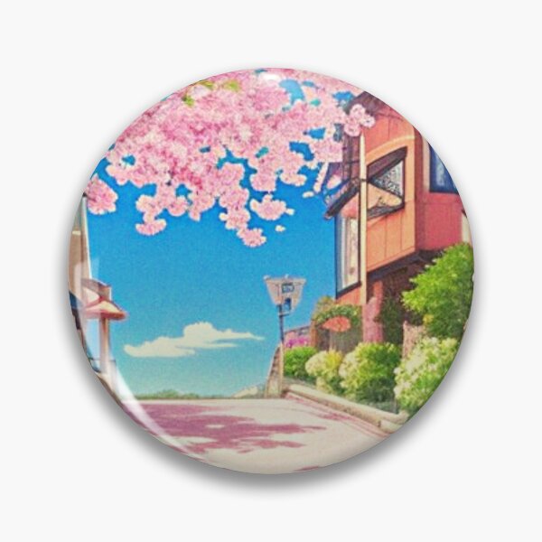 Item preview, Town street with pink cherry trees - scenic anime designed and sold by hedoniism-shop.
