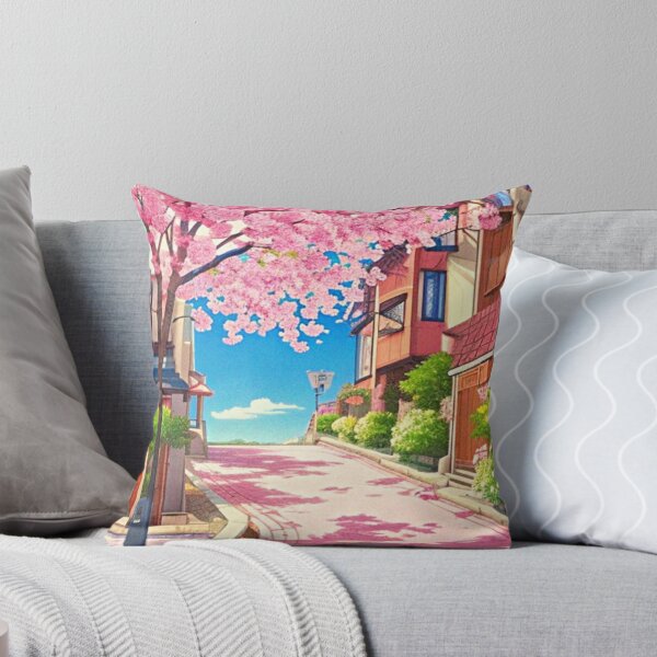 Item preview, Town street with pink cherry trees - scenic anime designed and sold by hedoniism-shop.