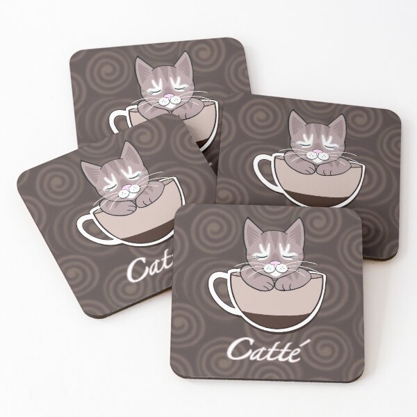 Item preview, Catté coffee cat on dark coffee swirls designed and sold by QuirkyCatz.