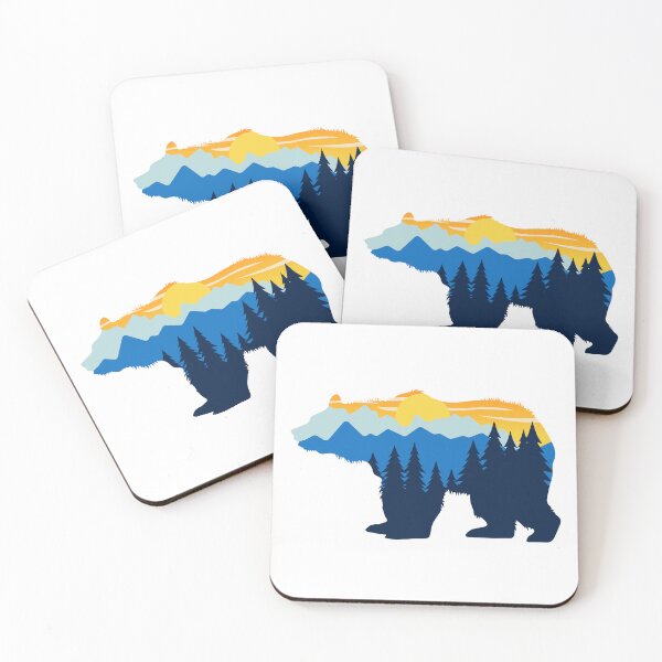 Item preview, Bear Walking Silhouette with Sunset and Mountains Landscape designed and sold by BlueSkyTheory.