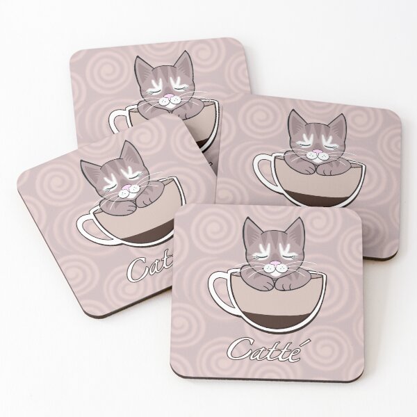 Item preview, Catté coffee cat on light coffee swirls designed and sold by QuirkyCatz.