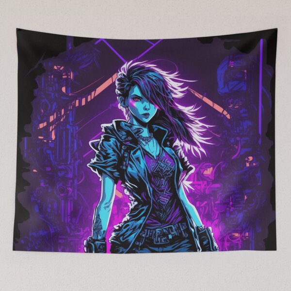 Item preview, Cyberpunk Girl On Purple Neon Background designed and sold by Nightarcade.