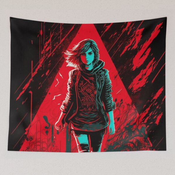 Item preview, Cyberpunk Girl On Red Triangular Neon Background designed and sold by Nightarcade.